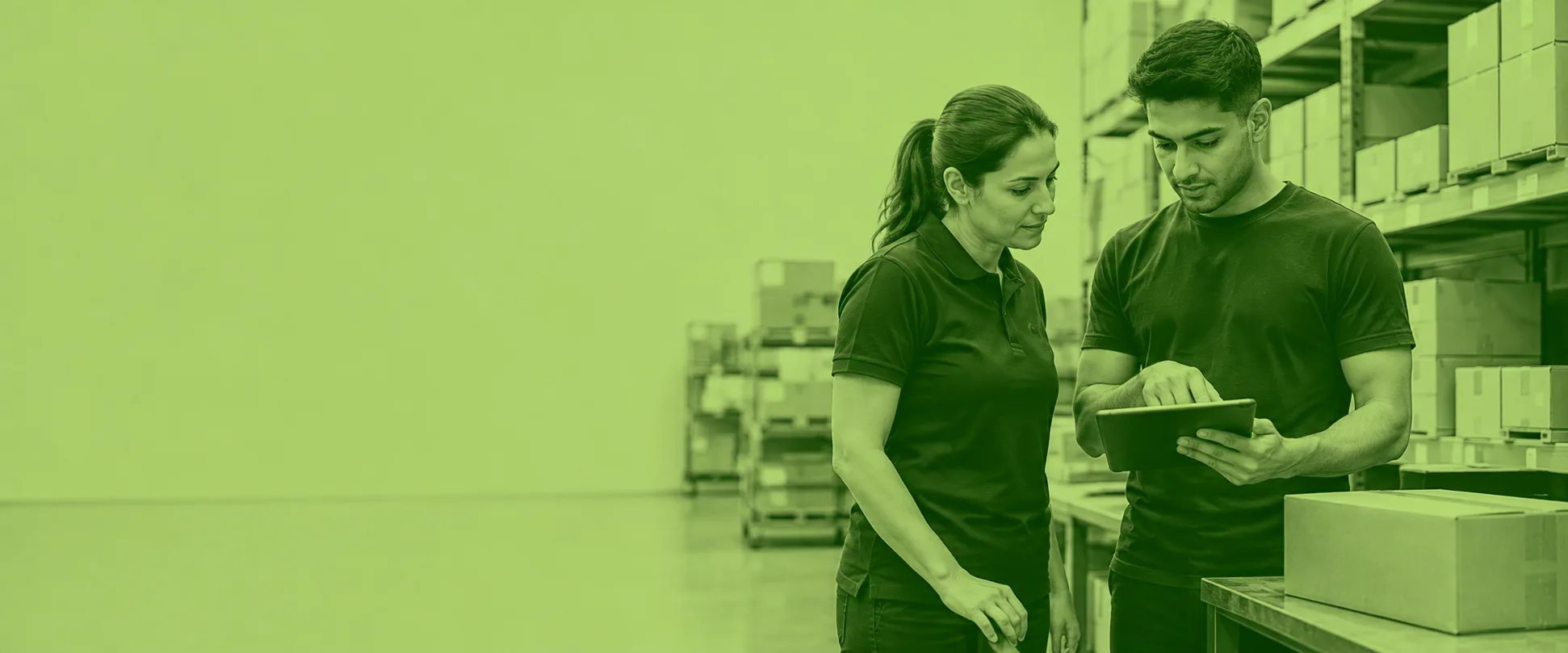 Two colleagues reviewing a controlled shipment workflow