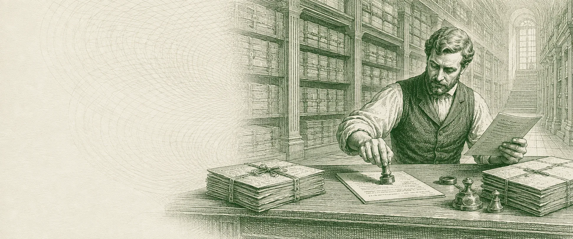 Copperplate archive clerk sealing records
